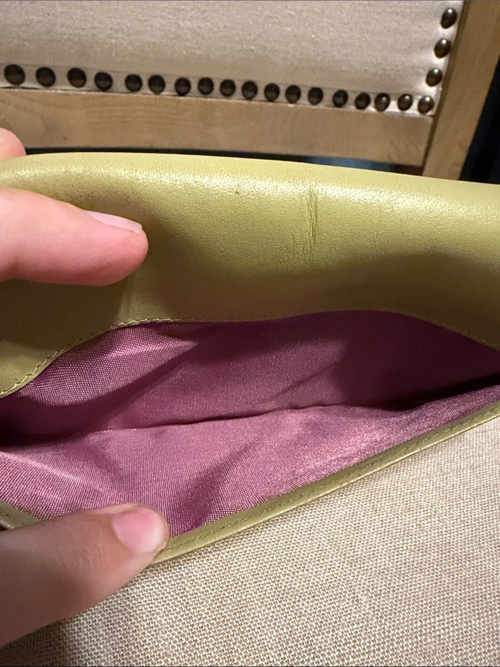 Vintage Lauren by Ralph Lauren Chartreuse Leather Envelope Wallet